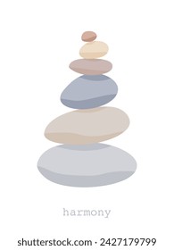 Meditation stone balance pyramid vector illustration. Stacked pebbles pastel colors object isolated in white background. Harmony concept.