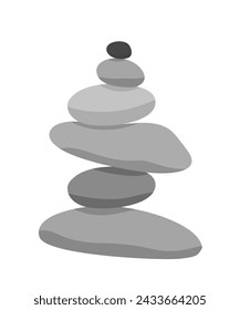 Meditationsstein Balance Pyramide Vektor-Illustration. Gestapelte Kieselsteine schwarz graue Farben Objekt isoliert auf weißem Hintergrund.