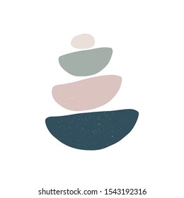 Meditation Stones Flat Vector Illustration. Abstract Shape Rocks Pyramid Isolated On White Background. Stacked Pebbles Color Drawing. Cool Print, T Shirt Design Element. Balance And Zen Concept