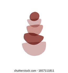 Meditation stones flat vector illustration. Abstract shape rocks pyramid isolated on white background. Stacked pebbles color drawing. Modern print, boho poster, home decor. Balance and zen concept