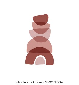 Meditation stones flat vector illustration. Abstract shape rocks pyramid isolated on white background. Stacked pebbles color drawing. Modern print, boho poster, home decor. Balance and zen concept