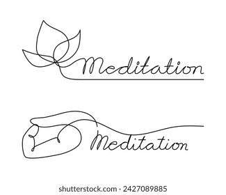 Meditation text in hand writing with illustrated in lineart design.