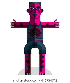 Meditation theme vector illustration, drawing of a creepy creature made in modernistic style. Spiritual idol created in cubism style.
