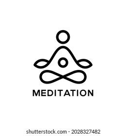 MEDITATION THERAPY LOGO DESIGN VECTOR. MEDITATION TEMPLATE WITH LOTUS ELEMENTS. MEDITATION LOGO BLACK AND WHITE COLOR. MEDITATION LOGO MODERN MINIMALIST LINE STYLE. SIMPLE LOTUS LOGO