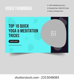 Diseño de miniaturas de clase de formación de meditación para cualquier vídeo. Fitness gym plantilla personalizada de video thumbnail y banner web. Formato de 10 archivos de eps vectoriales completamente editables