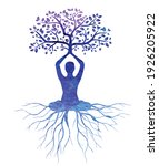 meditation with tree vector , meditation watercolor vector ,meditation , 