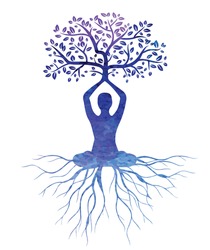 Meditation With Tree Vector , Meditation Watercolor Vector ,meditation , 