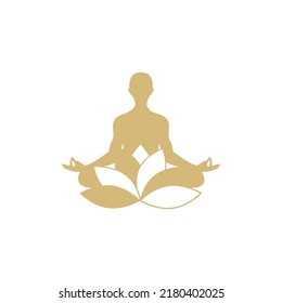 Meditation vector icon. Man maditating in lotus flower. Artistic original drawing. Yoga, zen, mindfulness, budhist symbol, logo element template for your design.