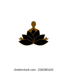 Meditation vector icon. Man maditating in lotus flower. Artistic original drawing. Yoga, zen, mindfulness, budhist symbol, logo element template for your design.