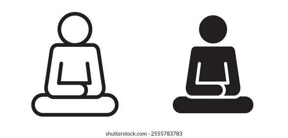 Meditation vector icon set in black color.