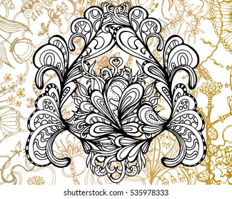 Meditation vector illustration set. Hand drawn. Indian. Tattoo, spirituality, prints for t-shirts and other textiles.Coloring book for adults.


