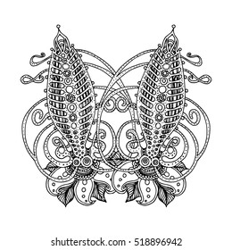 Meditation vector illustration set. Vintage decorative vector elements isolated. Hand drawn. India. Tattoo, spirituality, prints for t-shirts and other textiles.Coloring book for adults.