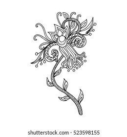 Meditation vector illustration set. Vintage decorative vector elements isolated. Hand drawn. Indian. Tattoo, spirituality, prints for t-shirts and other textiles.Coloring book for adults