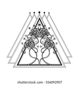 Meditation vector illustration set. Vintage decorative vector elements isolated. Hand drawn. Tattoo, spirituality, print, t-shirt, textile, floral, blossom, bloom, poppy, line, 
triangle, geometry