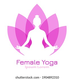 Meditation vector logo, yoga for women icon isolated on white background, lotus yoga symbol