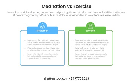 meditation vs physical exercise comparison or versus concept for infographic template banner with outline box table with two point list information vector