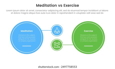 meditation vs physical exercise comparison or versus concept for infographic template banner with big circle and small linked with two point list information vector