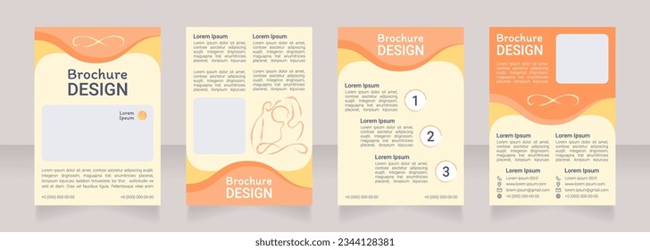 Meditation for wellness blank brochure design. Template set with copy space for text. Premade corporate reports collection. Editable 4 paper pages. Roboto Light, Medium, Itim Regular fonts used