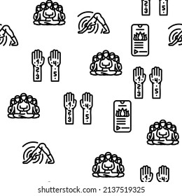 Meditation Wellness Occupation Vector Seamless Pattern Thin Line Illustration