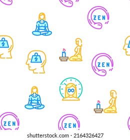 Meditation Wellness Occupation Vector Seamless Pattern Color Line Illustration