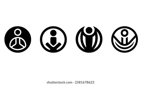 Meditation and Wellness Symbol Set - Mindfulness, Relaxation, Spiritual Balance, Yoga, Calmness, Holistic Health Icons