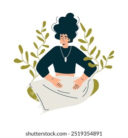 Meditation with Woman Character Sitting in Lotus Pose Vector Illustration