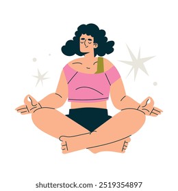 Meditation with Woman Character Sitting in Lotus Pose Vector Illustration