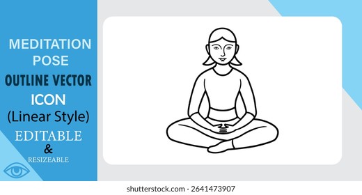 Meditation woman pose outline vector icon simple drawing style