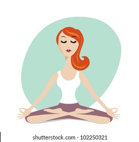 Meditation woman. Vector meditation silhouette. Meditation woman character icon.
Beautiful young character cartoon young  woman  practicing yoga and meditating