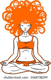 Meditation woman. Vector meditation silhouette. Meditation woman character icon. Beautiful young character cartoon young woman practicing yoga and meditating