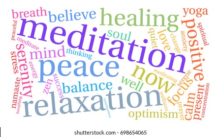 Meditation word cloud on a white background. 