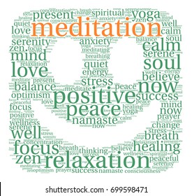 Meditation word cloud on a white background. 