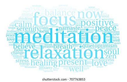 Meditation word cloud on a white background. 