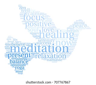 Meditation word cloud on a white background. 