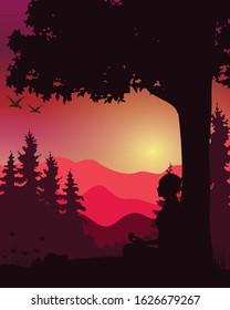 Meditation and yoga with beautiful nature, Vector illustrations