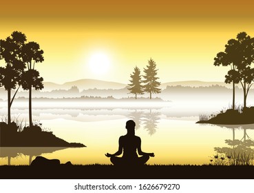 Meditation and yoga with beautiful nature, Vector illustrations