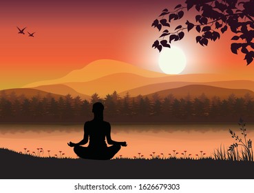 Meditation and yoga with beautiful nature, Vector illustrations