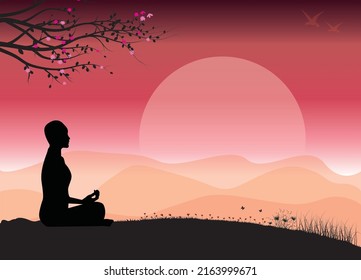 Meditation and yoga with beautiful nature, Vector illustrations