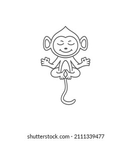 Meditation yoga chill relaxing monkey medical line design logo