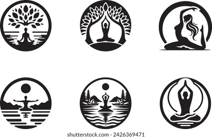 Meditation Yoga icon silhouette vector Illustration