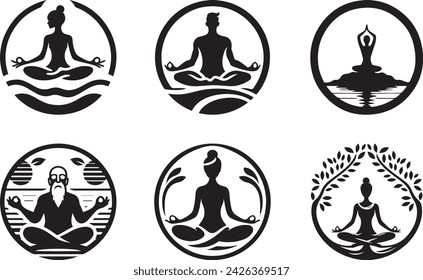 Meditation Yoga icon silhouette vector Illustration