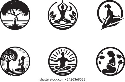 Meditation Yoga icon silhouette vector Illustration