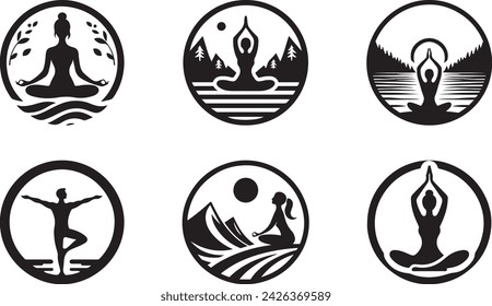 Meditation Yoga icon silhouette vector Illustration