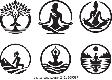 Meditation Yoga icon silhouette vector Illustration