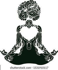 Meditation yoga lady abstract ornaments silhouette 