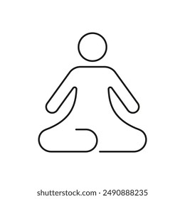 Meditation and Yoga Line Icon. Human Figure in Seated Position, Representing Mindfulness, Relaxation and Wellness. Stress Relief Outline Icon. Isolated Vector Illustration.