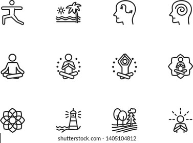 Meditation and yoga line icon set. Health, wellness, leisure. Buddhism concept. Can be used for topics like spirituality, peace, relaxation