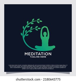 Meditation yoga logo design concept Premium Vector