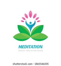 Meditation yoga logo design. Health wellness sign. Healthy cosmetics symbol. Vector illustration. 