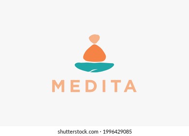 Meditation yoga logo design vector illustration. Meditation suitable for health care and fitness logos.